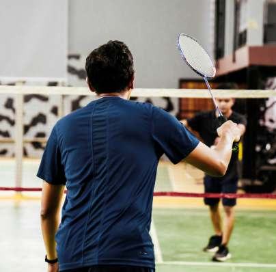 An indoor badminton court