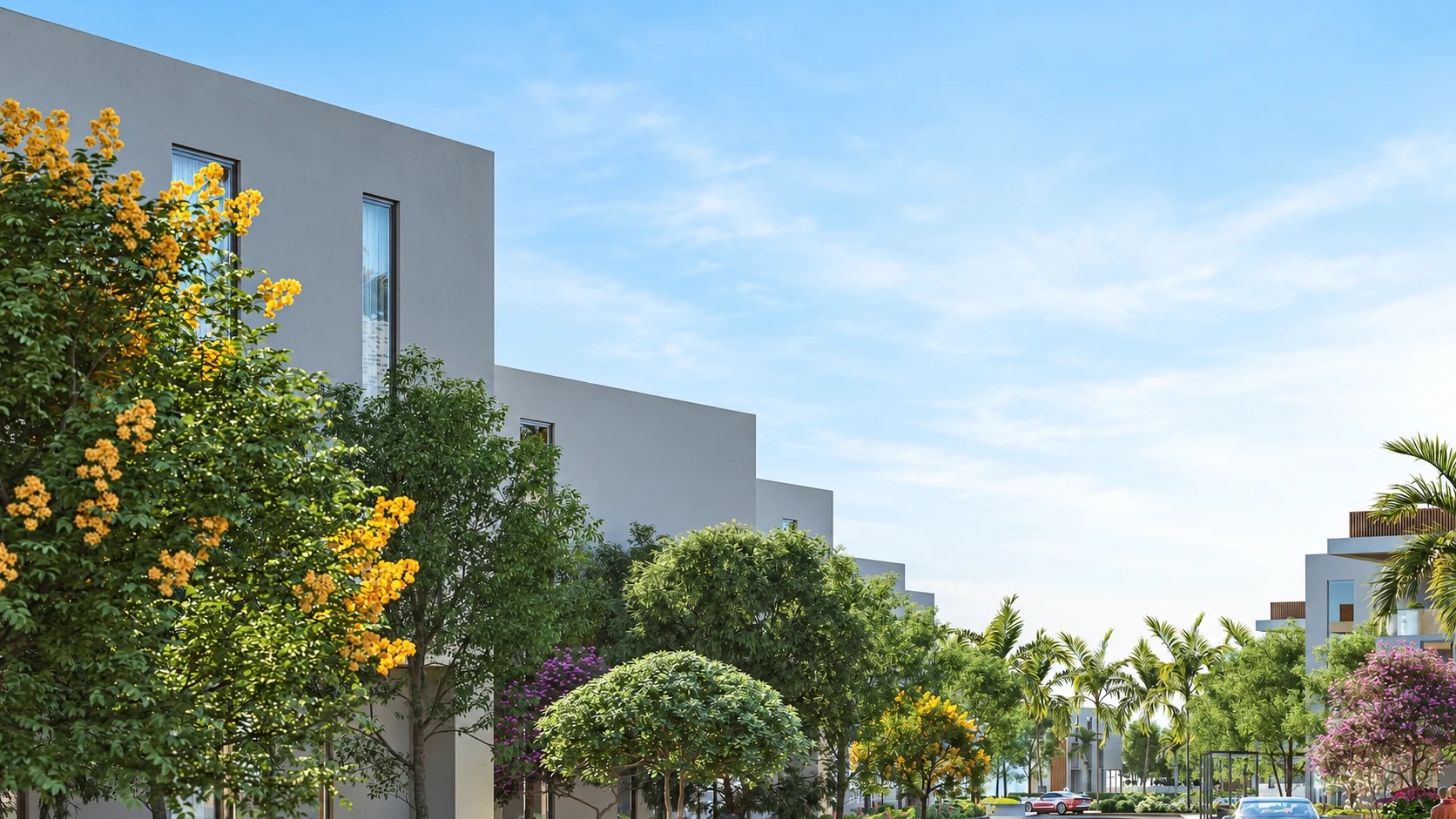 The villa street at The Habitat, looking down the avenue.